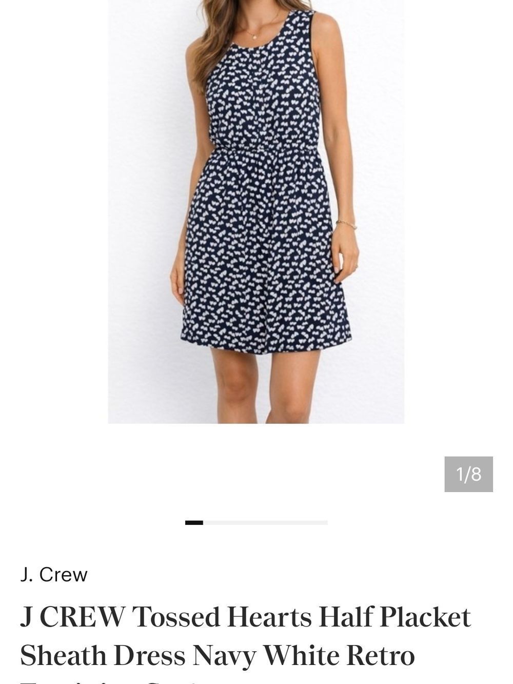 J. Crew Navy and White ❤️Sleeveless Printed Shift Dress - Picture 3 of 6